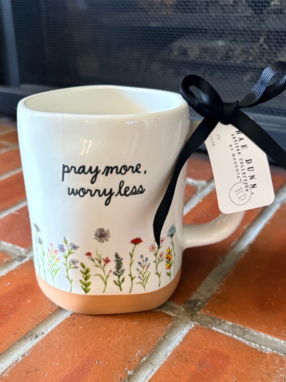 Rae Dunn "Pray More Worry Less" Artisan Collection ceramic coffee mug NWT